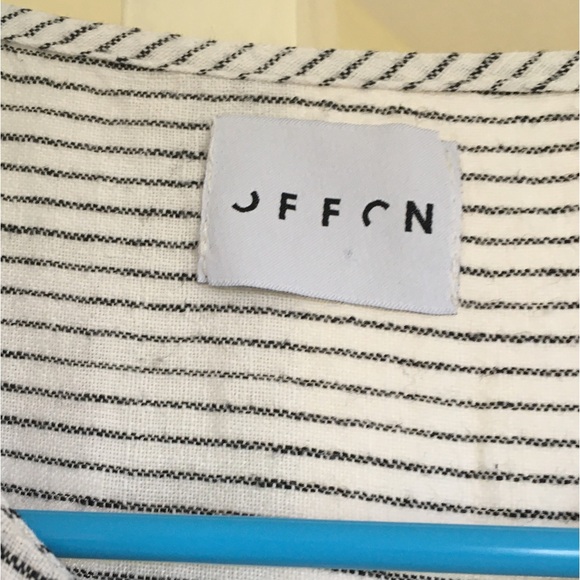 Offon Women's Linen Dress Gray White Stripe Nursing Friendly Buttons Pockets - Picture 4 of 13